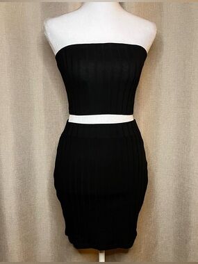 Unbranded Ribbed Bandeau Skirt Two-Piece Set Outfit Black Cropped Women’s Small